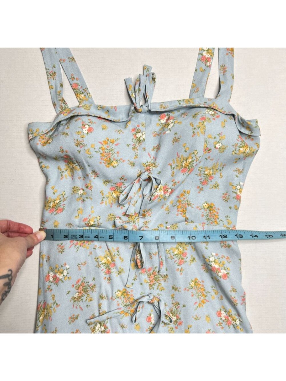 Reformation Eddie Dress in Grazia Blue Floral Midi Sundress bows 4 - Picture 8 of 13